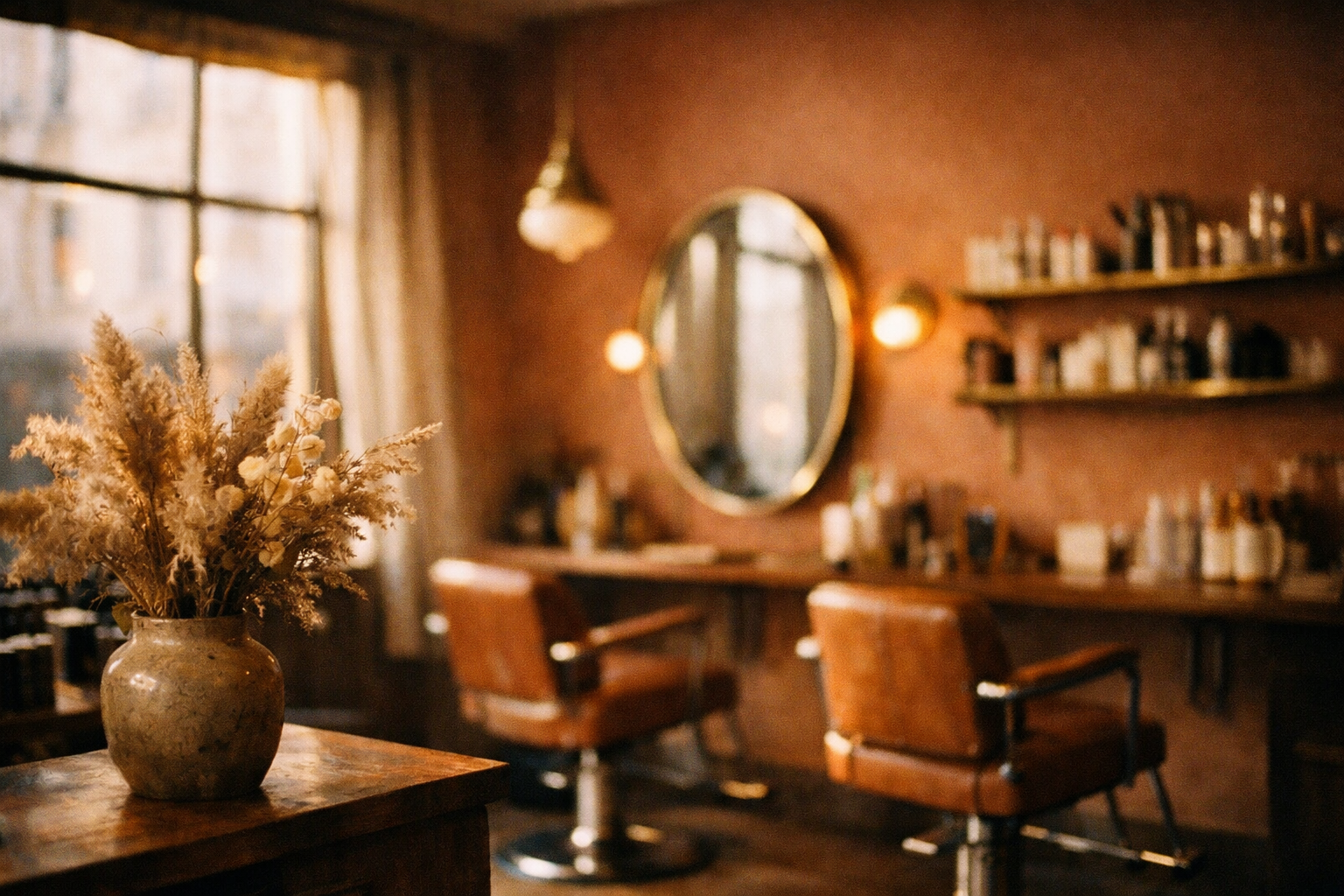 Intérieur chaleureux du salon Atelier Mane